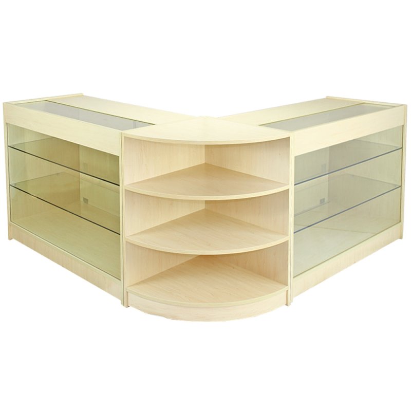 MonsterShop Pulsar Shop Counter Cabinets & Retail Display Glass Showcase Set, Maple, Melamine MDF