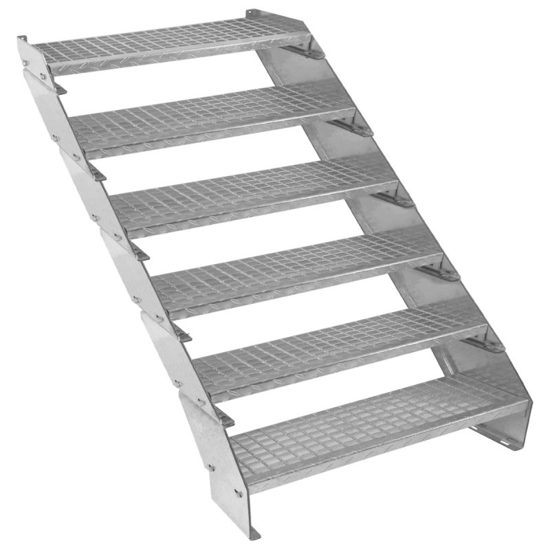 Metal Staircase 6 Section Adjustable Height 90cm / 900mm Wide Galvanised Steel Silver 6 Steps Weatherproof Grate Step Outdoor Garden Patio Modular Stairs 5mm Rod Thickness FREE Fixing Kit