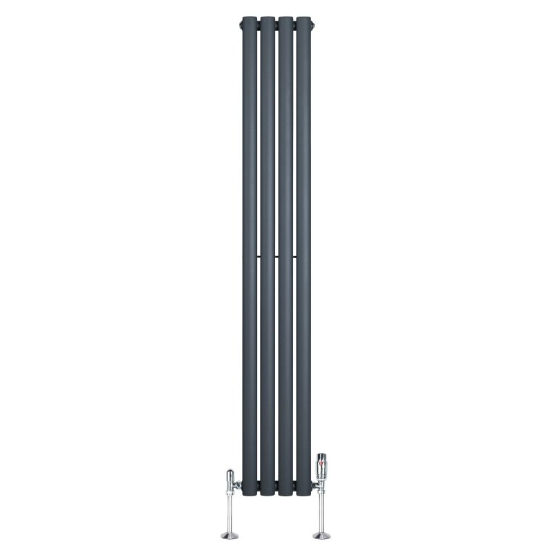 Oval Single Column Radiator & Valves - 1600mm x 240mm - Anthracite Grey