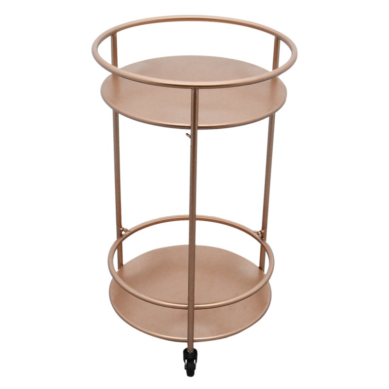 Bar Cart Trolley Drinks Serving Table On Wheels Rose Gold Round Storage, Art Deco, 30's Style, Cocktail Tea Party, Furniture, Side-table, Modern, Vintage, 2 Shelves