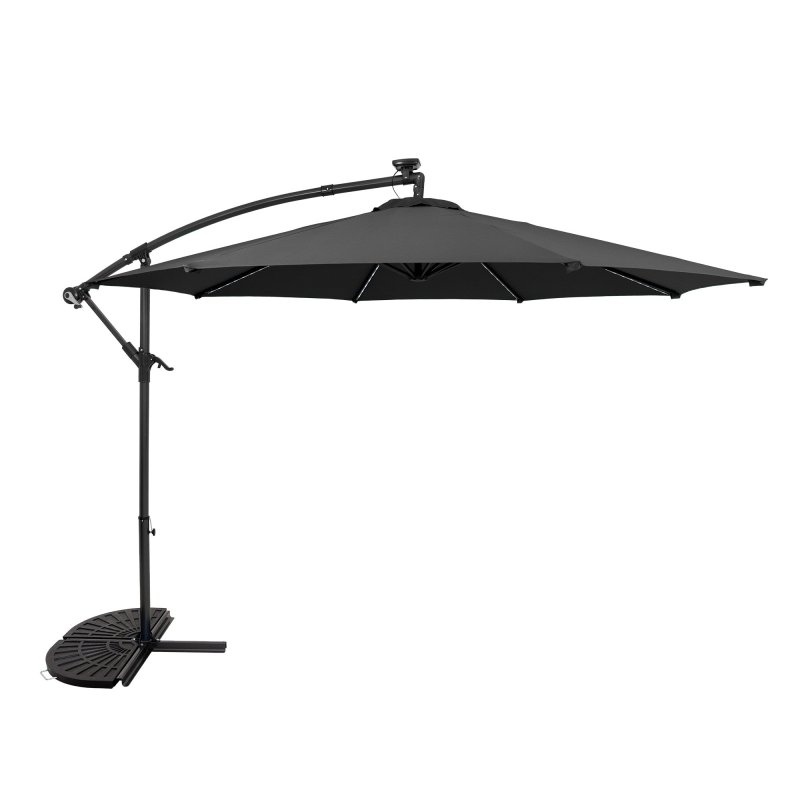LED Cantilever Parasol 3m With Half Fan Base - Grey