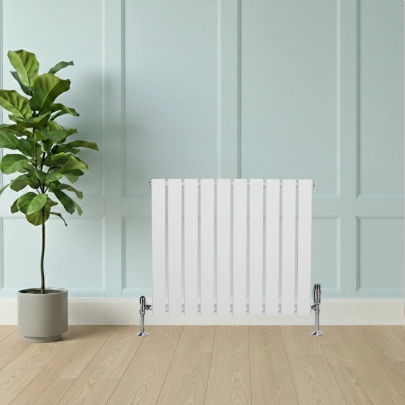 Flat Single Column Radiator & Valves - 600mm x 700mm - White