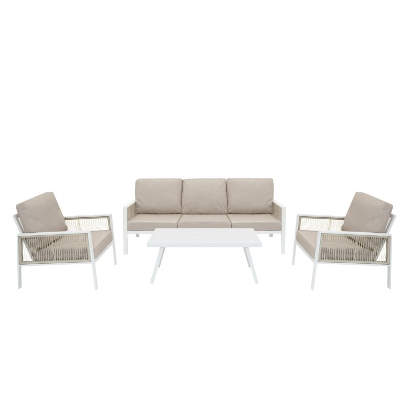Aluminium 4 Piece Sofa Set with Black Rattan Storage Box - White