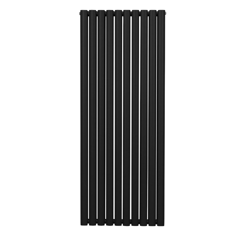 Oval Column Radiator 1600mm x 600mm Modern Designer Double Panel Central Heating Heater Matt Black Carbon Steel Vertical Kitchen Living Room Bathroom FREE Cleaning Brush Fixing Kit & Brackets