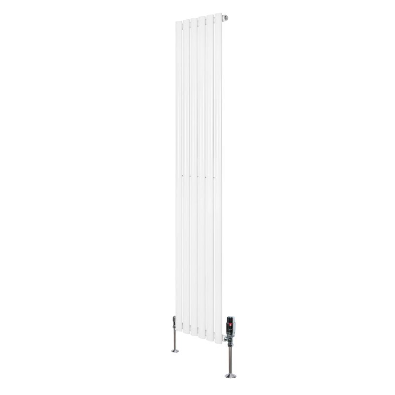 Oval Single Column Radiator & Valves - 1800mm x 360mm - White