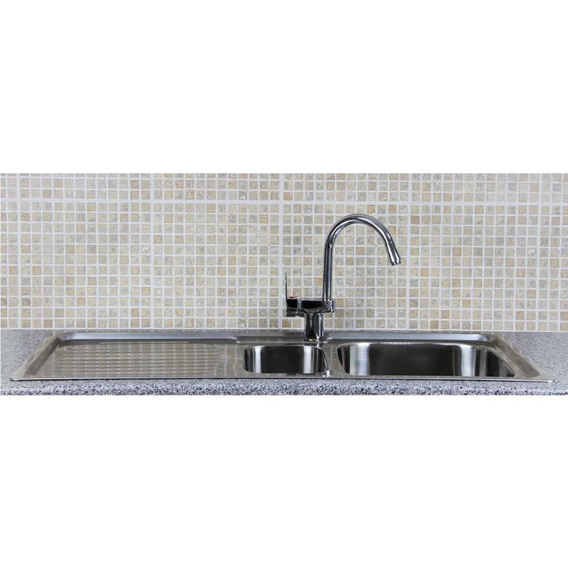 KuKoo Stainless Steel Kitchen Sink Basin & Confetti Tap, Reversible 1.5 Bowl, 105cm x 18cm x 50cm