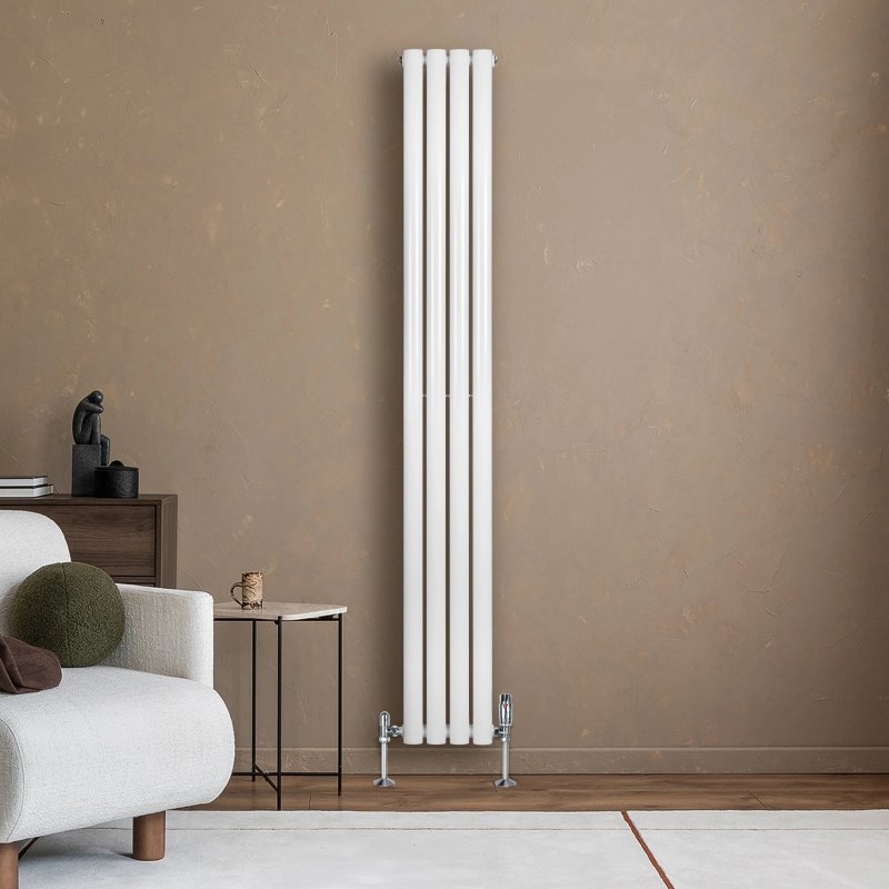 Oval Single Column Radiator & Valves - 1800mm x 240mm - White