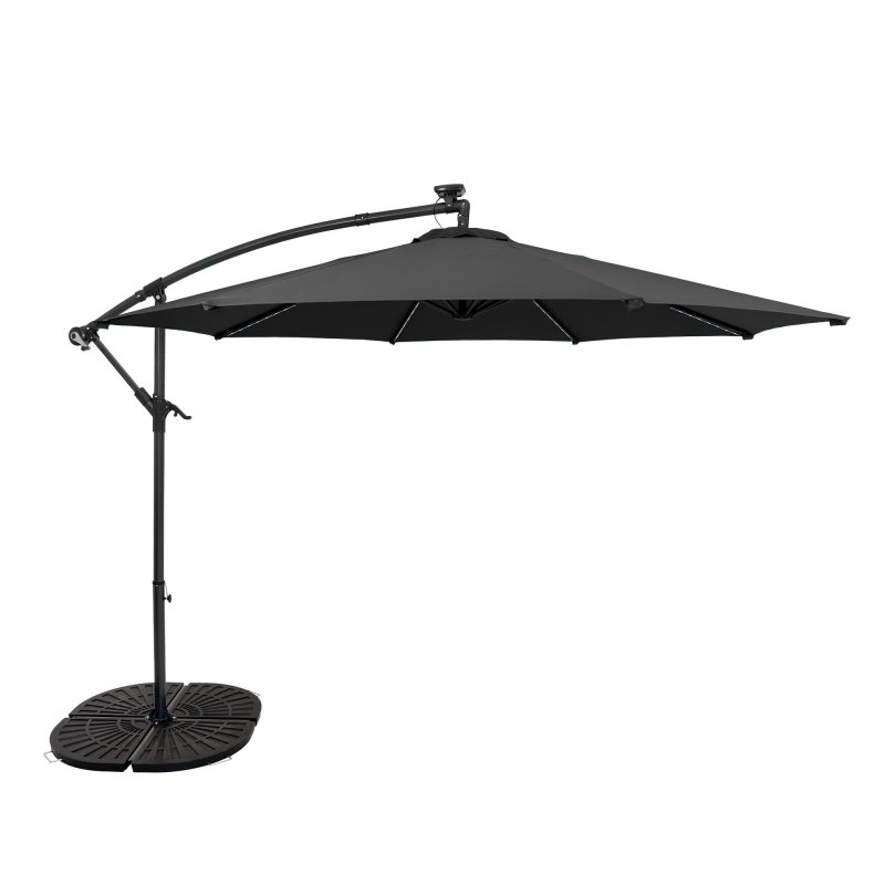 LED Cantilever Parasol 3m With Full Fan Base - Grey
