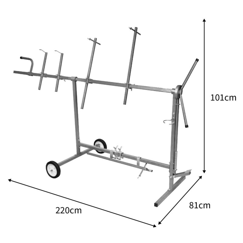 Rotating Paint Panel Stand Large Panelstand Rack Body Shop Car Repair Garage Mobile Wheels 180 Degree Rotation 300kg Load Capacity 6 Arms 4 x Hooks & 2 x Extra Long Bars Stable Sturdy Steel Silver