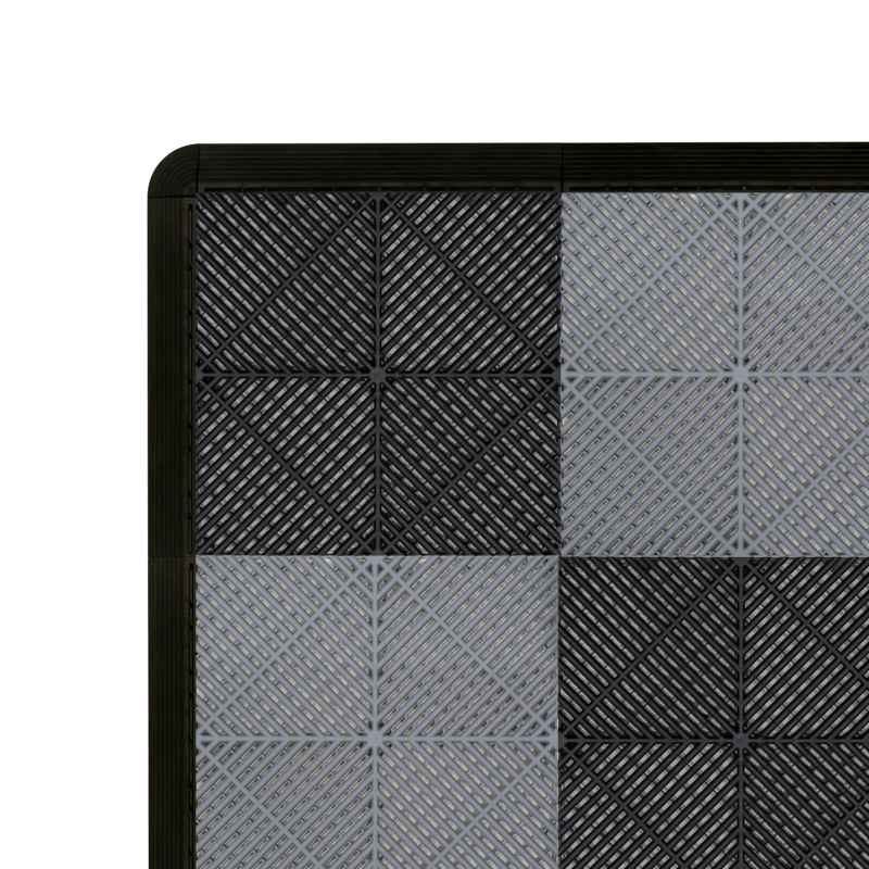 Vented Modular Interlocking Flooring Tiles & Edges 60 Black & 60 Grey Single Garage Heavy Duty Floor Mat Showroom Workshop Outdoor Polypropylene Anti Slip Weather Resistant Drainage 3.2m x 6m 19.2m2