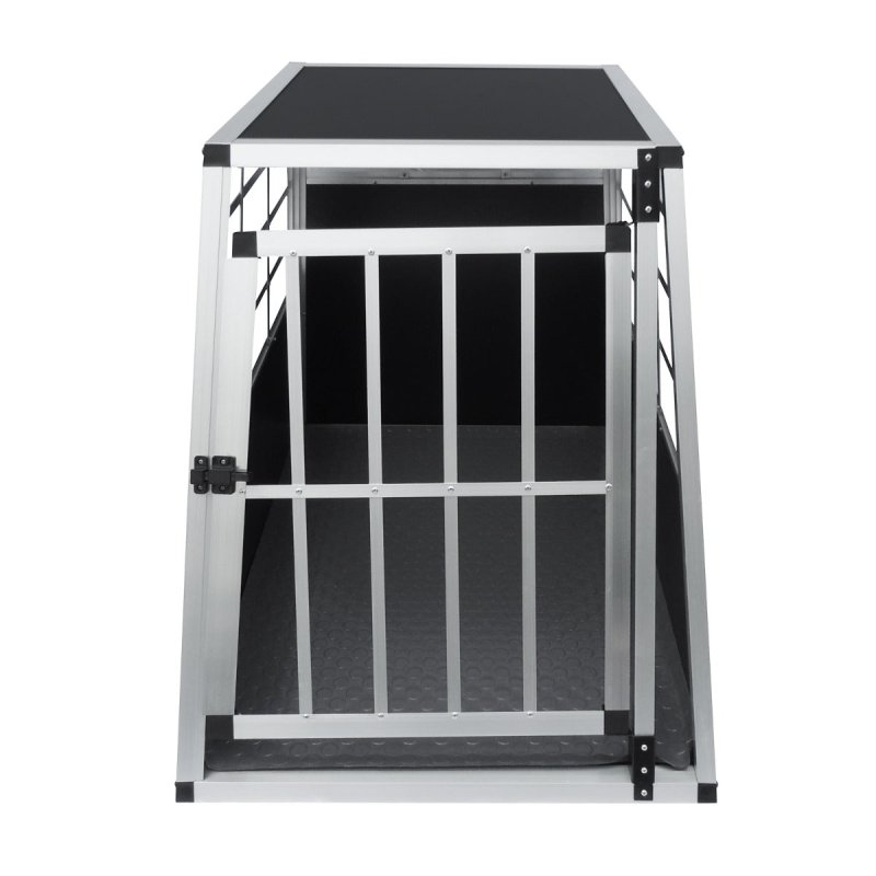 Pet Car Transport Crate Cage Large Aluminium Travel Box Trapezoidal Dog Cat Puppy Carrier Estate Vehicle 1 Door 69 x 65 x 90cm | FREE Plastic Washable Mat