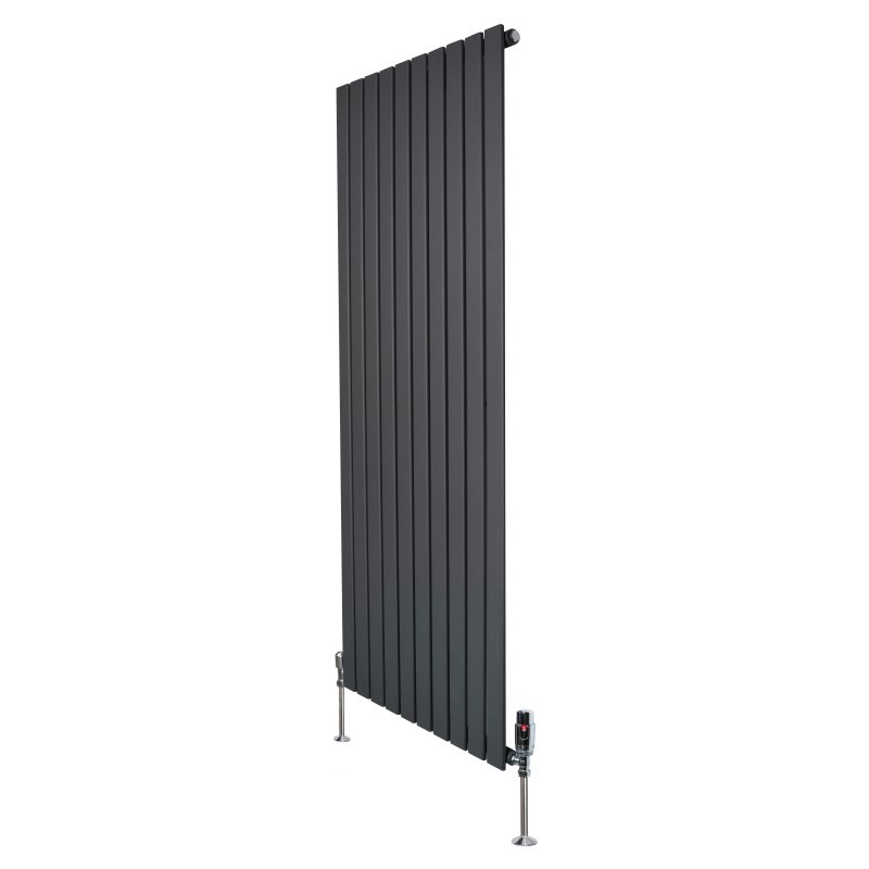 Flat Single Column Radiator - 1600mm x 700mm & Valves - Anthracite Grey