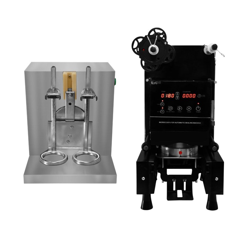 Automatic Cup Sealing Machine 500W & Bubble Tea Shaker Double Frame 400 r/min 350 - 1000ml Timer 6 - 120 Seconds 500-650 Cups/H Plastic Paper 90/ 95mm Diameter FREE Film Roll & 2 700ml Plastic Shakers