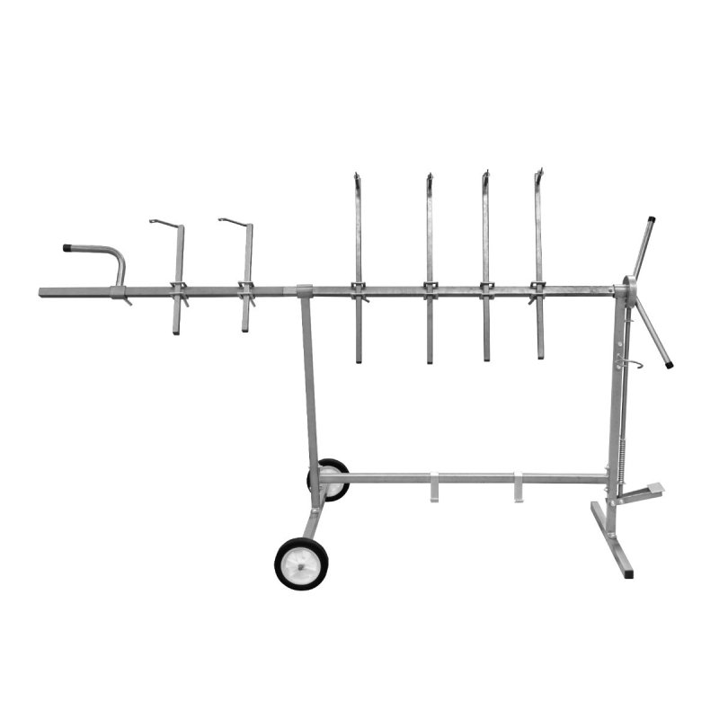 Rotating Paint Panel Stand Large Panelstand Rack Body Shop Car Repair Garage Mobile Wheels 180 Degree Rotation 300kg Load Capacity 6 Arms 4 x Hooks & 2 x Extra Long Bars Stable Sturdy Steel Silver