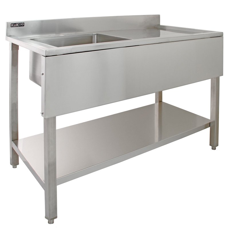 KuKoo Commercial Kitchen Catering Sink, Stainless Steel, Right Hand Drainer, 1.0 Bowl, 120cm Wide