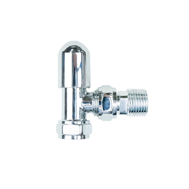 Thermostatic Radiator Valves Brass Polished Chrome Angled TRV Set Lockshield 1/2" x 15mm Manual Rotary Knob 6-28 Degrees Temperature Range 10 Year Guarantee