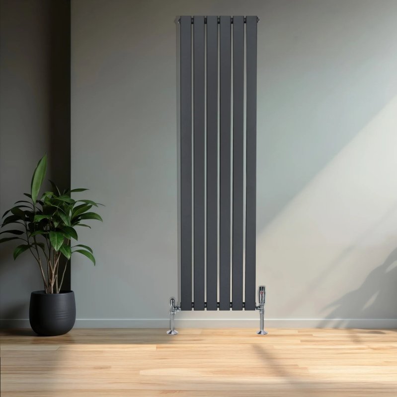 Flat Single Column Radiator - 1600 x 420mm - Anthracite Grey