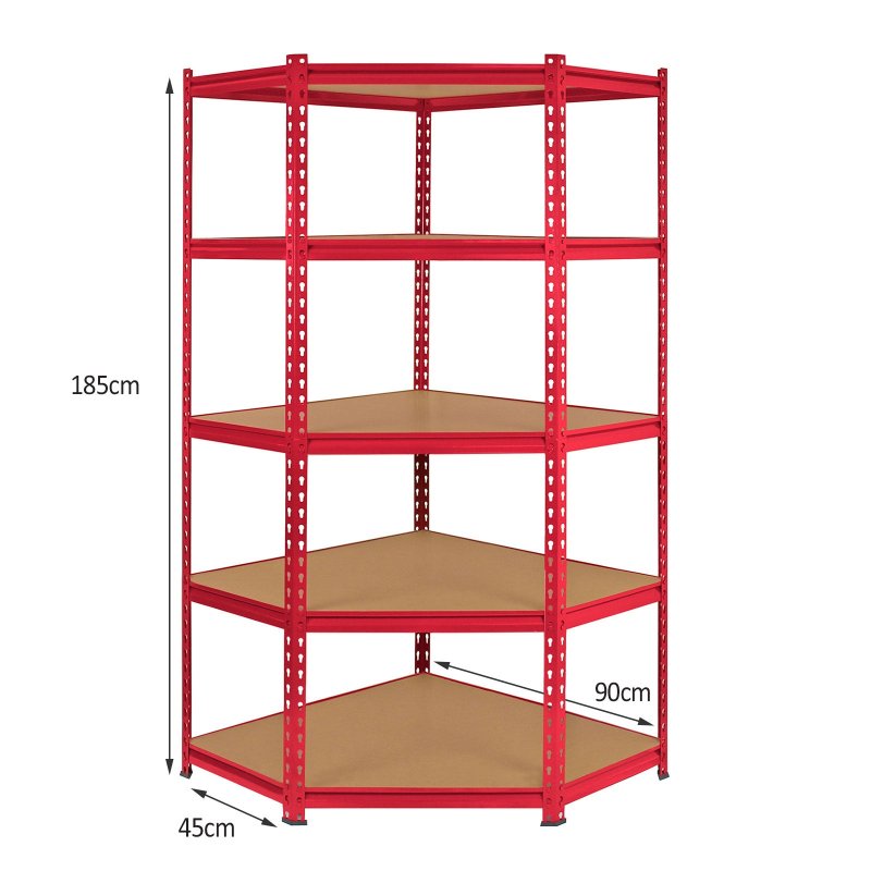 Z-Rax Corner Racking Garage Shelving / 90cm x 183cm x 45cm Storage Racking Unit / 5 Shelves MDF & Steel / 1325kg capacity / 265kg per shelf