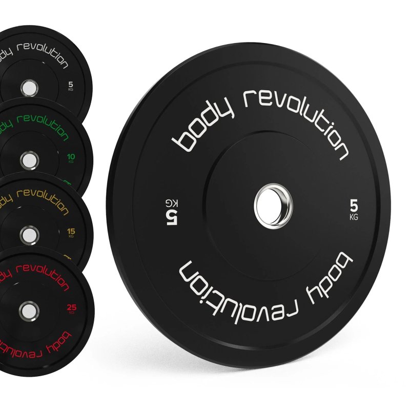Body Revolution Olympic Bumper Plates Black 80kg SET 2x5kg 2x15kg 2x20kg