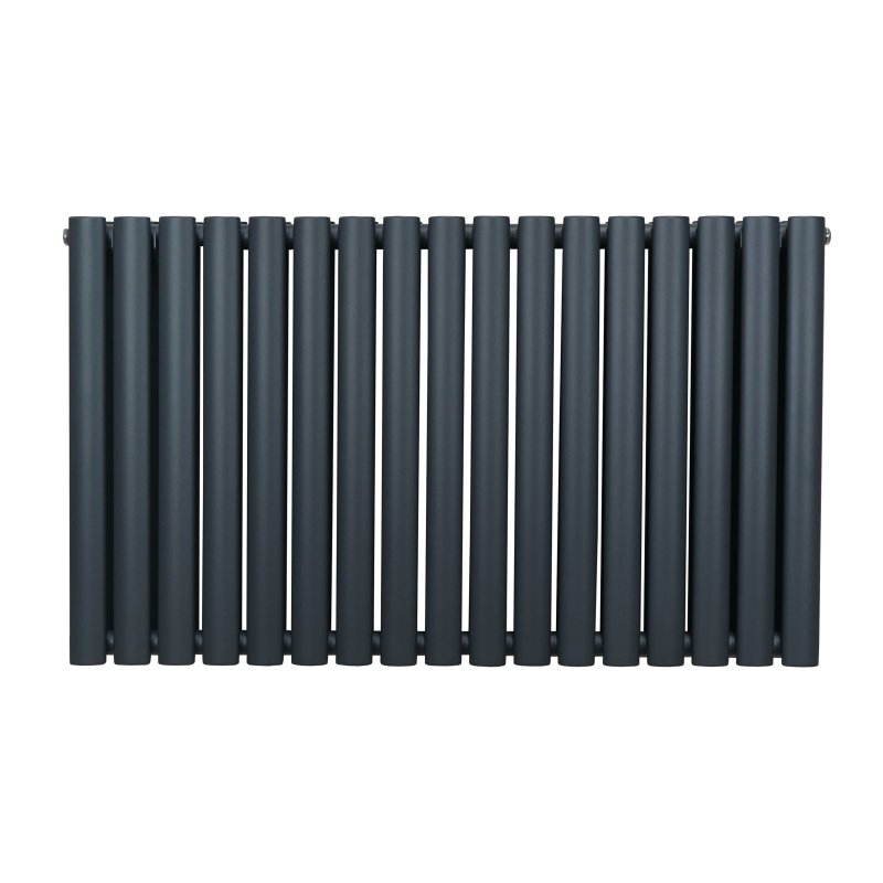 Oval Column Radiator 600mm x 1020mm Modern Designer Double Panel Central Heating Heater Matt Anthracite Grey Carbon Steel Horizontal Kitchen Living Room FREE Cleaning Brush Fixing Kit & Brackets