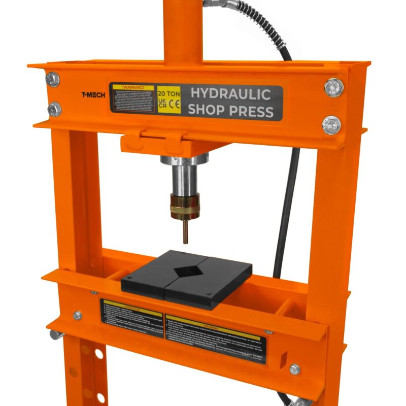 Hydraulic Shop Press 20 Ton Tonne 20,000kg Bench Mount Heavy Duty Steel Detachable Pressure Gauge Hand Pump Adjustable 0-1015mm Vertical Work Area Workshop Garage FREE Tool Set 8 Mandrels & 1 Adapter