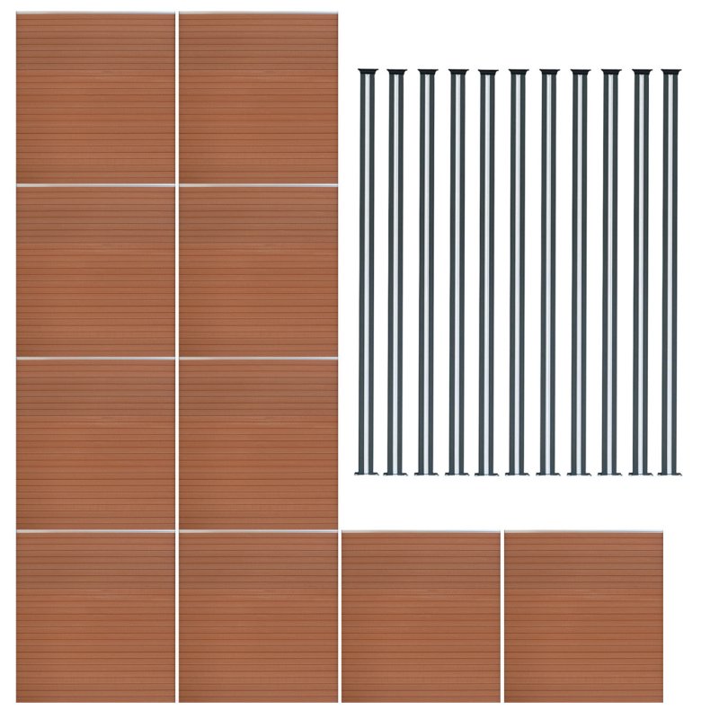 Composite Fence Panel x 10 & LED Posts x 11 - Brown