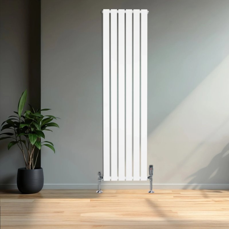 Flat Single Column Radiator & Valves - 1600mm x 420mm - White
