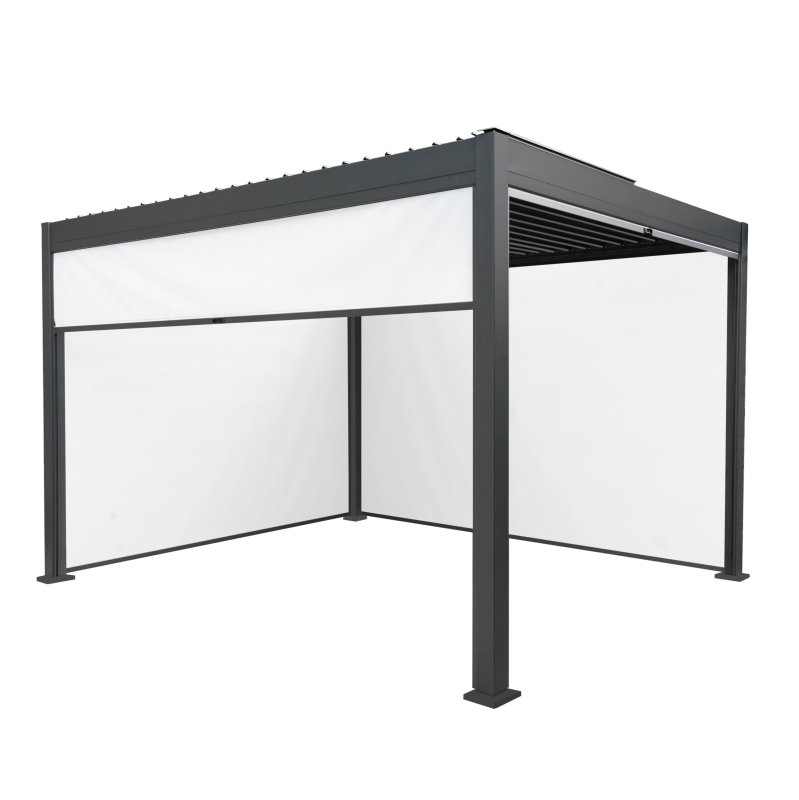 Anthracite Aluminium Pergola With White Blinds - 3m x 4m