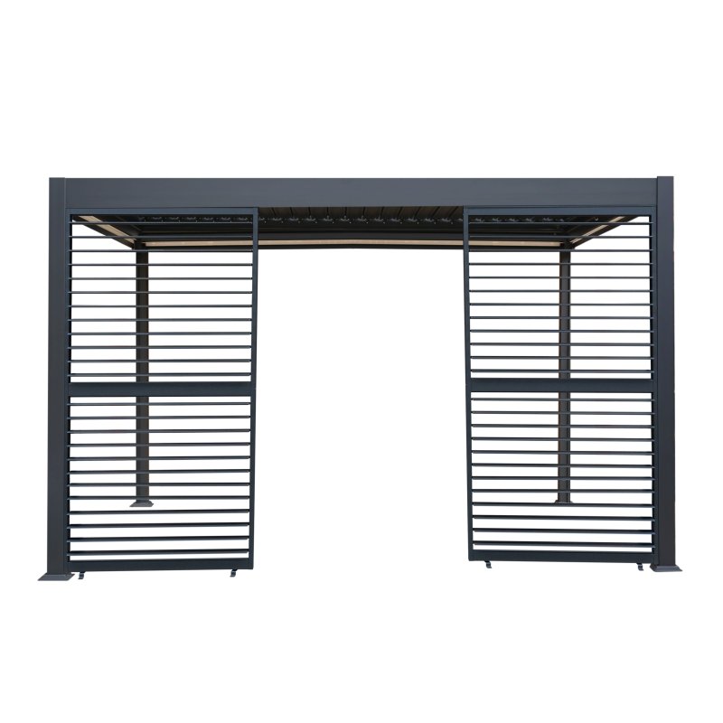Anthracite Aluminium Pergola With White Blinds & 2 Shutter Panels - 3m x 4m