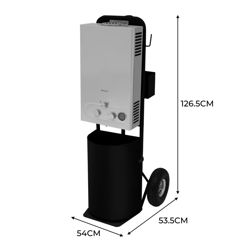 Portable Horse Shower With Steel Trolley Black 18L Tankless Instant Hot Water Gas Boiler LPG Heater 10m Water Hose & 9-Pattern Spray Gun Camping Outdoor 10