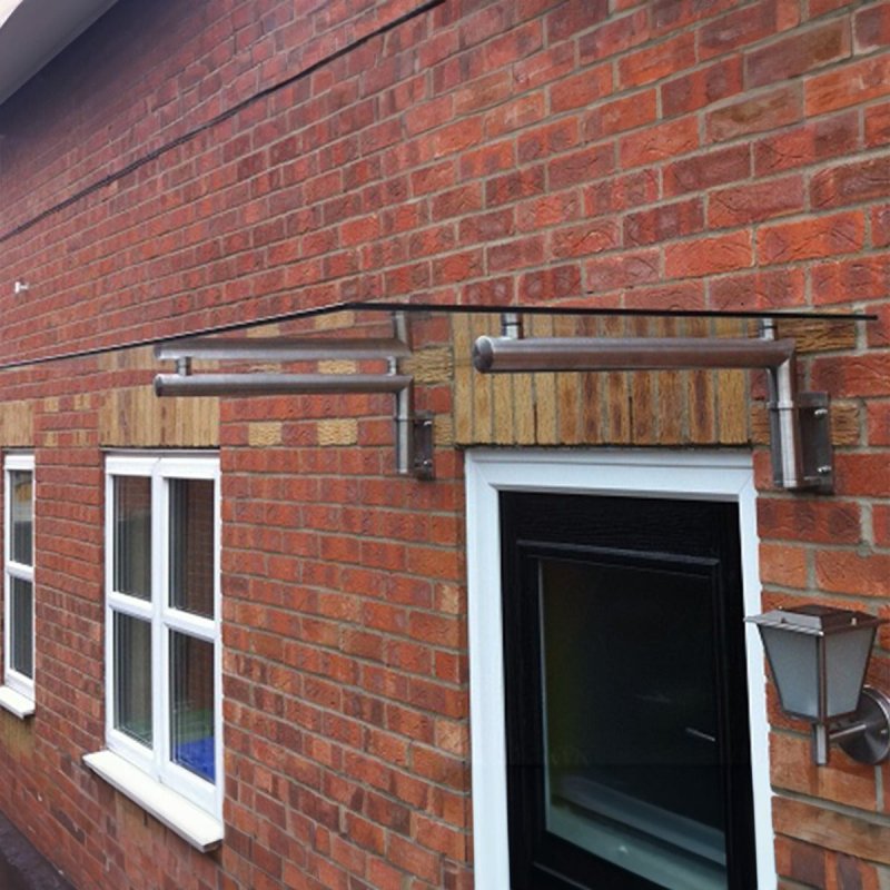 MonsterShop 1440 x 800mm Glass Canopy, 4 Stainless Steel Brackets, Front/Back Door Porch Shelter