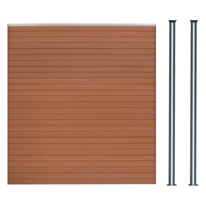Composite Fence Panel & 2 x  LED Posts - Brown