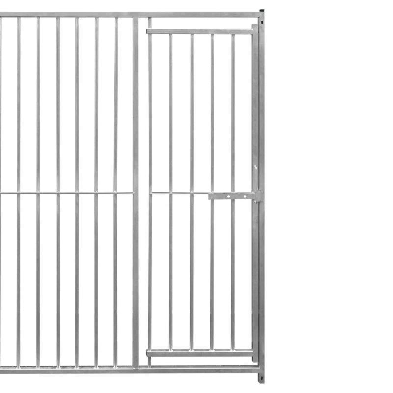 Dog Run Panels With Door Galvanised Steel Kennel Heavy Duty Walk In Animal Enclosure Pen Fence Playpen Outdoor Support Bar 5cm Bar Spacing 1.84m x 2m Modular FREE Ground Fixing Brackets & Fixing Kit