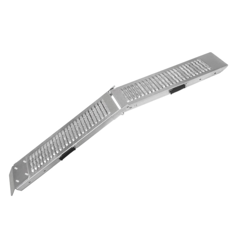 Ramp Foldable Loading Motorbike Motorcycle Folding Van Steel Trailer Heavy Duty ATV Portable Truck Track Day 200Kg Capacity Quad Bike Car Lawn Mower Scooter Non-Slip Silver| Free Ratchet Strap