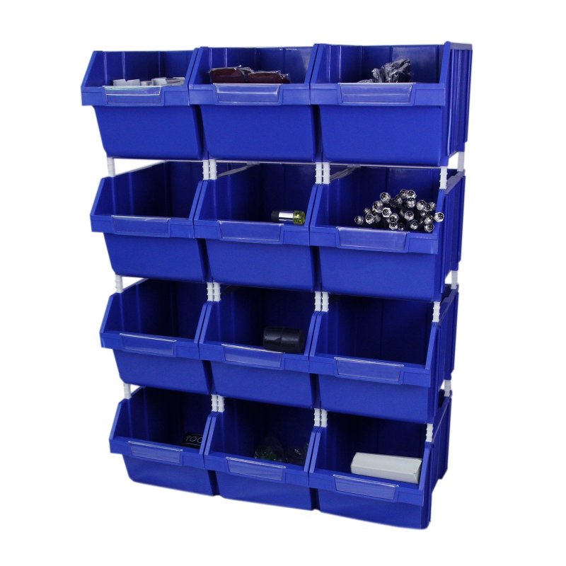 12 Plastic Storage Bins Stacking Boxes Parts Storage Set Warehouse Garage / 26cm x 28cm x 42.5cm