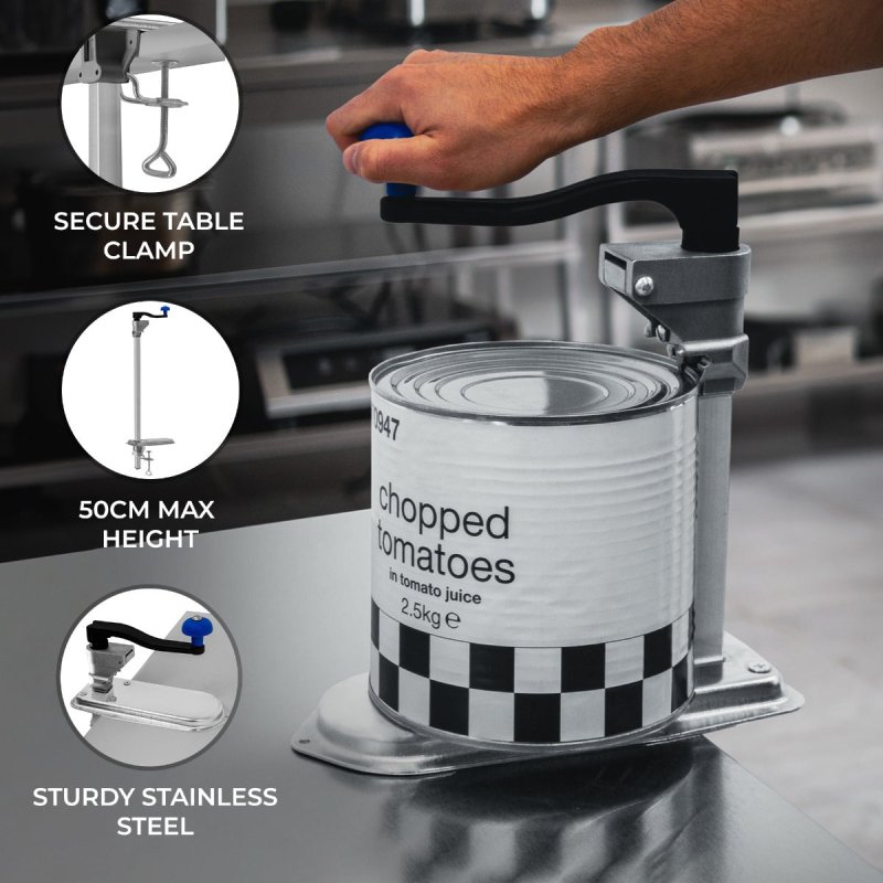 Commercial Can Opener 50cm 20 Inch Heavy Duty Stainless Steel Large Manual Tin Opener Sharp Blade Professional Kitchen Catering Restaurant Workbench Table Top Clamp Adjustable Height FREE Bench Screws