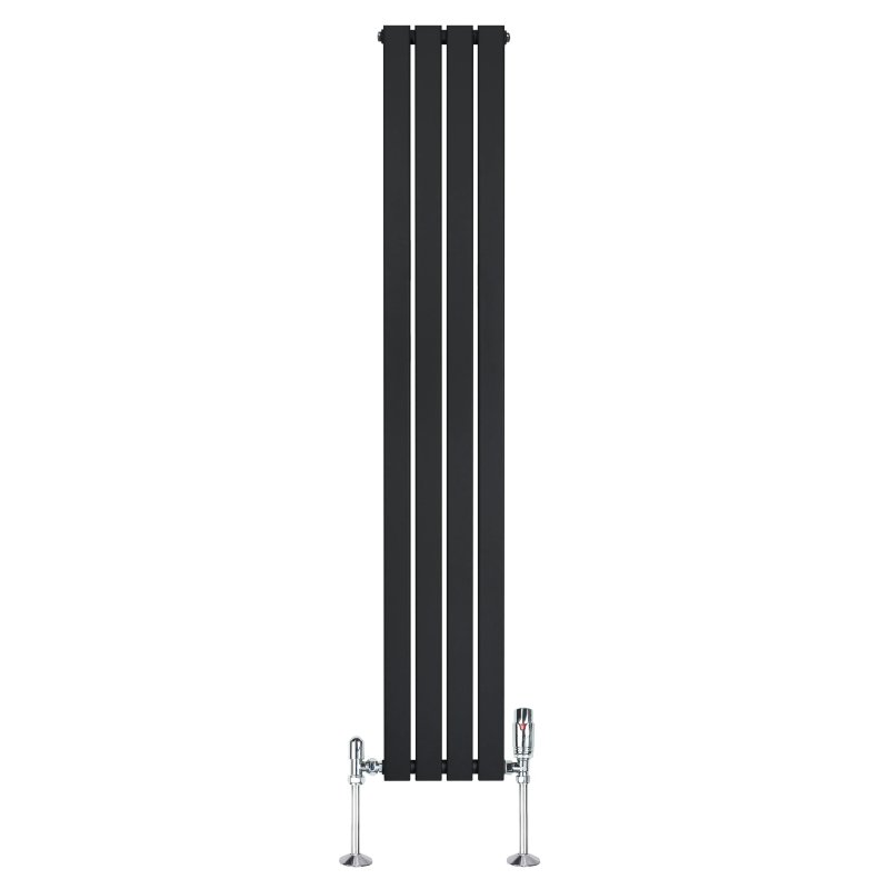 Flat Single Column Radiator & Valves - 1800mm x 280mm - Black
