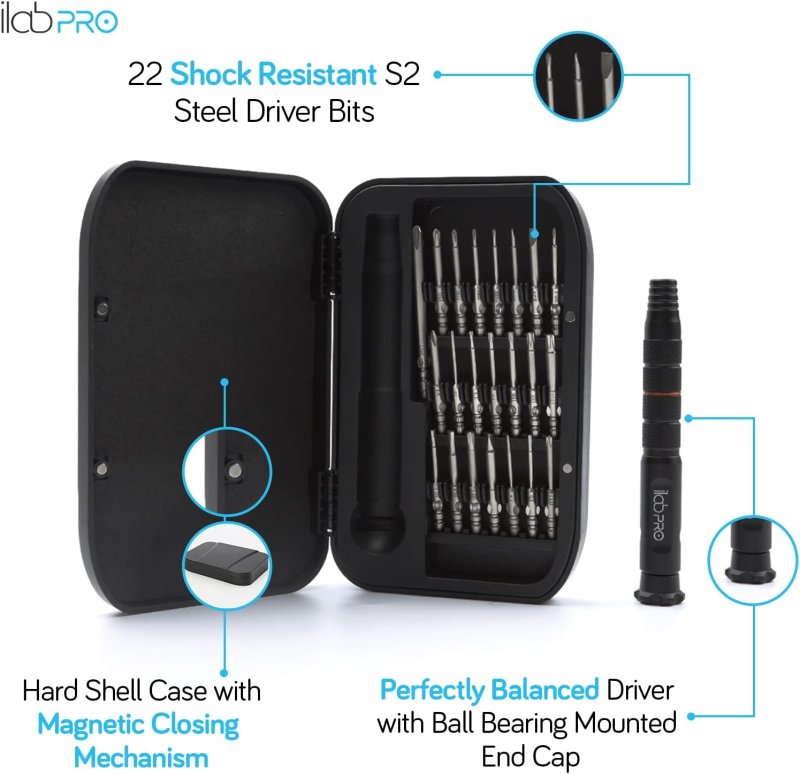 ilabPRO 23 Piece Precision Screwdriver Set Toolkit with Magnetic Micro Screwdriver and bits for Phone, Tablet, Laptop, PC, Watch and Glasses Repairs