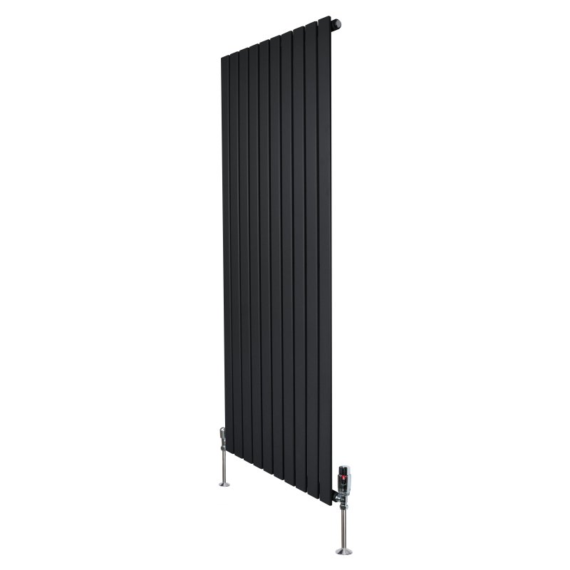 Flat Single Column Radiator - 1600mm x 700mm & Valves - Black