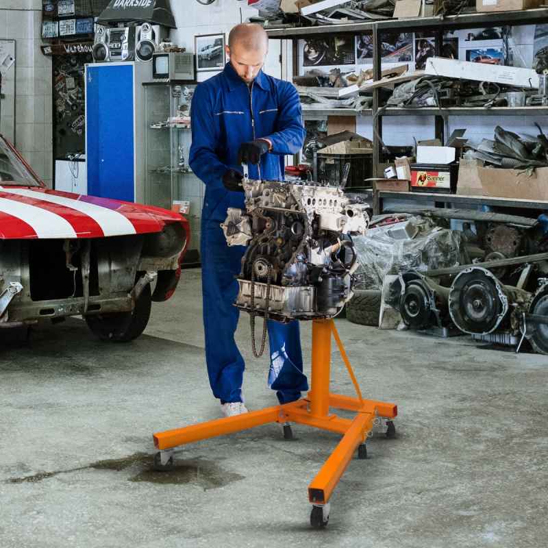 Engine Gearbox Support Stand 900kg 2000LBS Folding Legs Heavy Duty Swivel Transmission 360 Degree Rotation 810mm Work Height 6 Wheels 2 Brakes 4 Mounting Arms Professional Car Trolley Garage Workshop