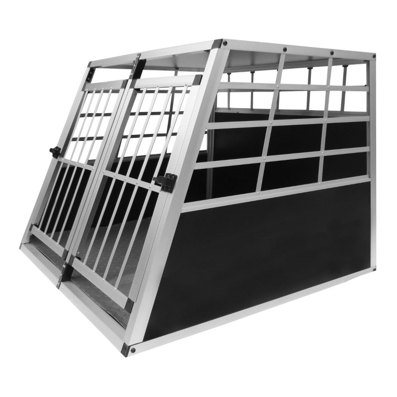 Pet Car Transport Crate Cage Large Aluminium Travel Box Trapezoidal Dog Cat Puppy Carrier Estate Vehicle 2 Doors 69 x 97 x 90cm | FREE Plastic Washable Mat