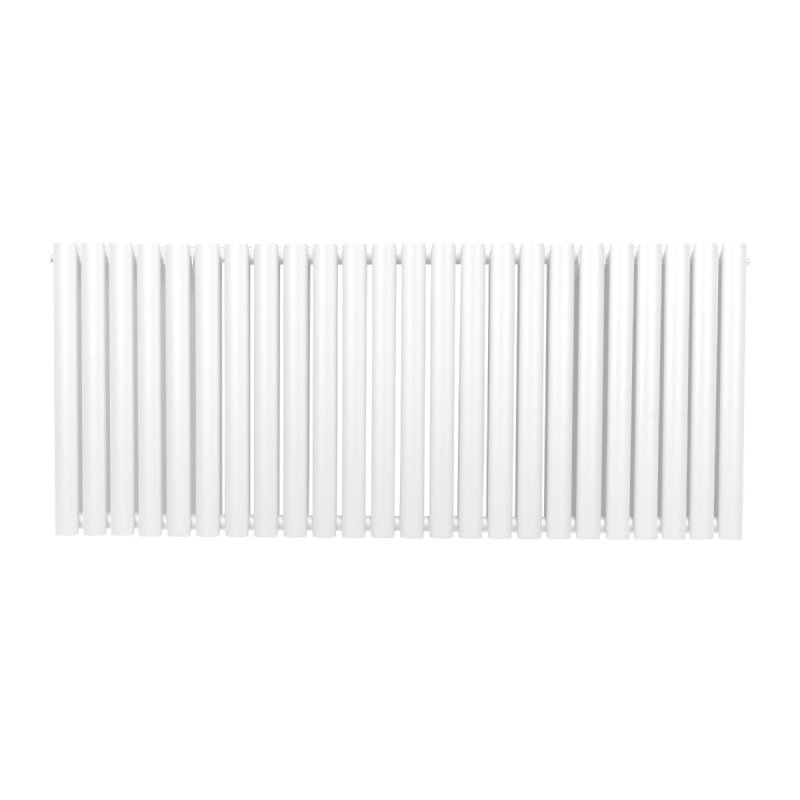 Oval Column Radiator 600mm x 1440mm Modern Designer Double Panel Central Heating Heater Gloss White Carbon Steel Horizontal Kitchen Living Room Bathroom FREE Cleaning Brush Fixing Kit & Brackets