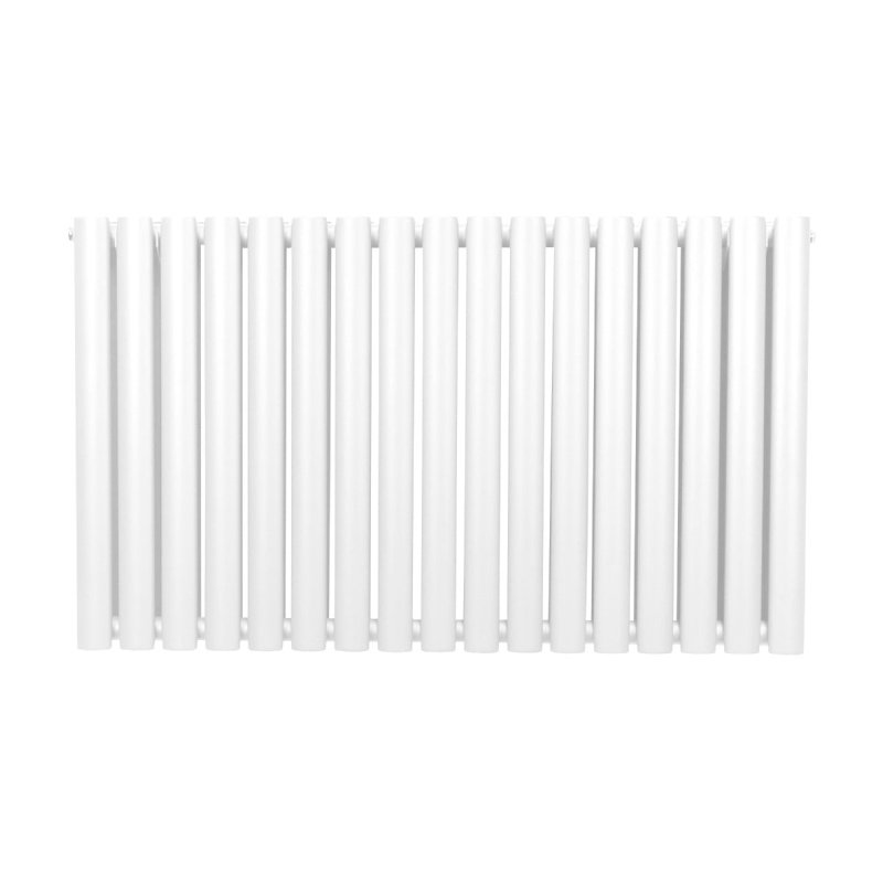 Oval Column Radiator 600mm x 1020mm Modern Designer Double Panel Central Heating Heater Gloss White Carbon Steel Horizontal Kitchen Living Room Bathroom FREE Cleaning Brush Fixing Kit & Brackets