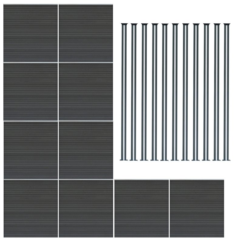 Composite Fence Panel x 10 & LED Posts x 11 - Grey