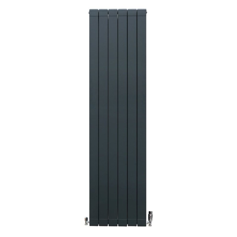 Aluminium Designer Radiator 1800mm x 475mm & TRV Chrome Valves Vertical Double Flat Panel Column Lightweight Modern Heater Matt Anthracite Grey Kitchen Living Room Cleaning Brush Fixing Kit Brackets