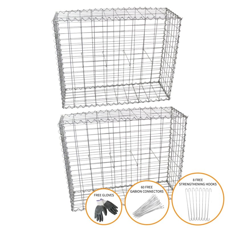 Gabion Baskets Galvanised Steel Cages Stone Mesh Wire Outdoor Basket Spiral Retaining Wall Planter Garden / 100 x 95 x 30cm / 2 Pack