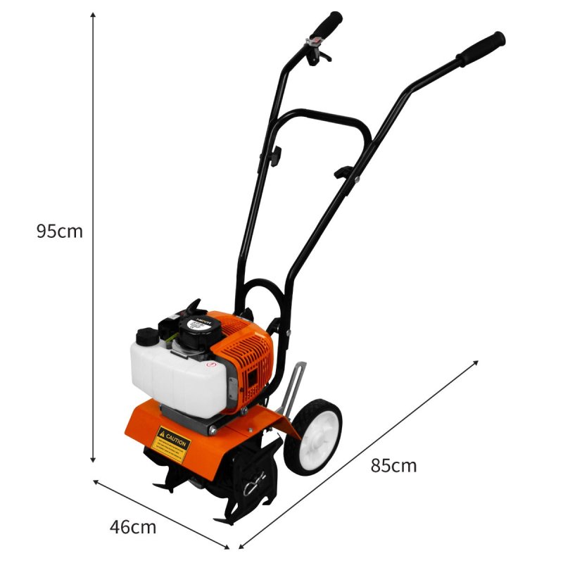 Petrol Cultivator Rotavator Cordless Garden Tiller 52CC 1.65kW 9000RPM 3HP 2 Stroke 1.2L Tank 4 Steel Blades 30cm Working Width 20cm Depth Portable Lawn Soil Digging Weed Removal FREE PPE & Tool Kit