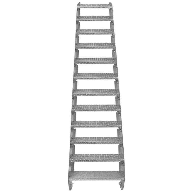 Metal Staircase 12 Section Adjustable Height 60cm / 600mm Wide Galvanised Steel Silver 12 Steps Weatherproof Grate Step Outdoor Garden Patio Modular Stairs 5mm Rod Thickness FREE Fixing Kit