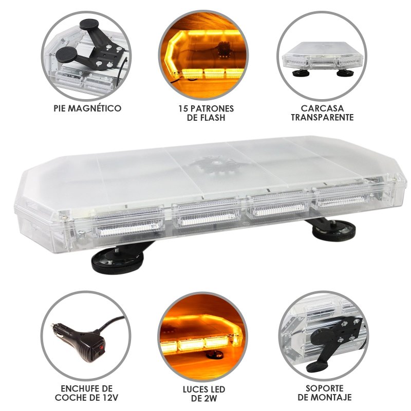 600mm Amber Recovery Light Bar LED Safety Hazard Beacon Lightbar Strobe Car Van Warning Flashing Emergency Waterproof Magnetic Truck Motorway Maintenance Breakdown Vehicles
