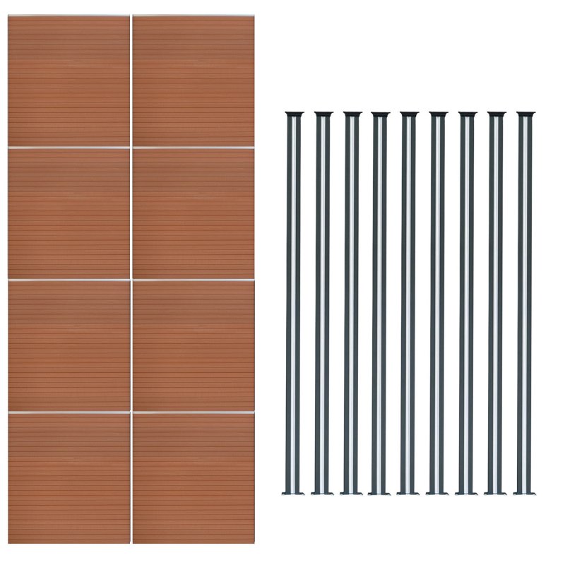 Composite Fence Panel x 8 & LED Posts x 9 - Brown